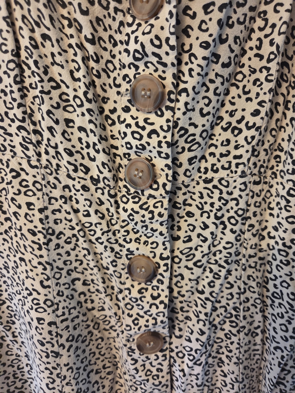 Japna Lepard Spotted Midi Dress with Button Front Stretch Back Slit Summer Femme - Picture 2 of 7